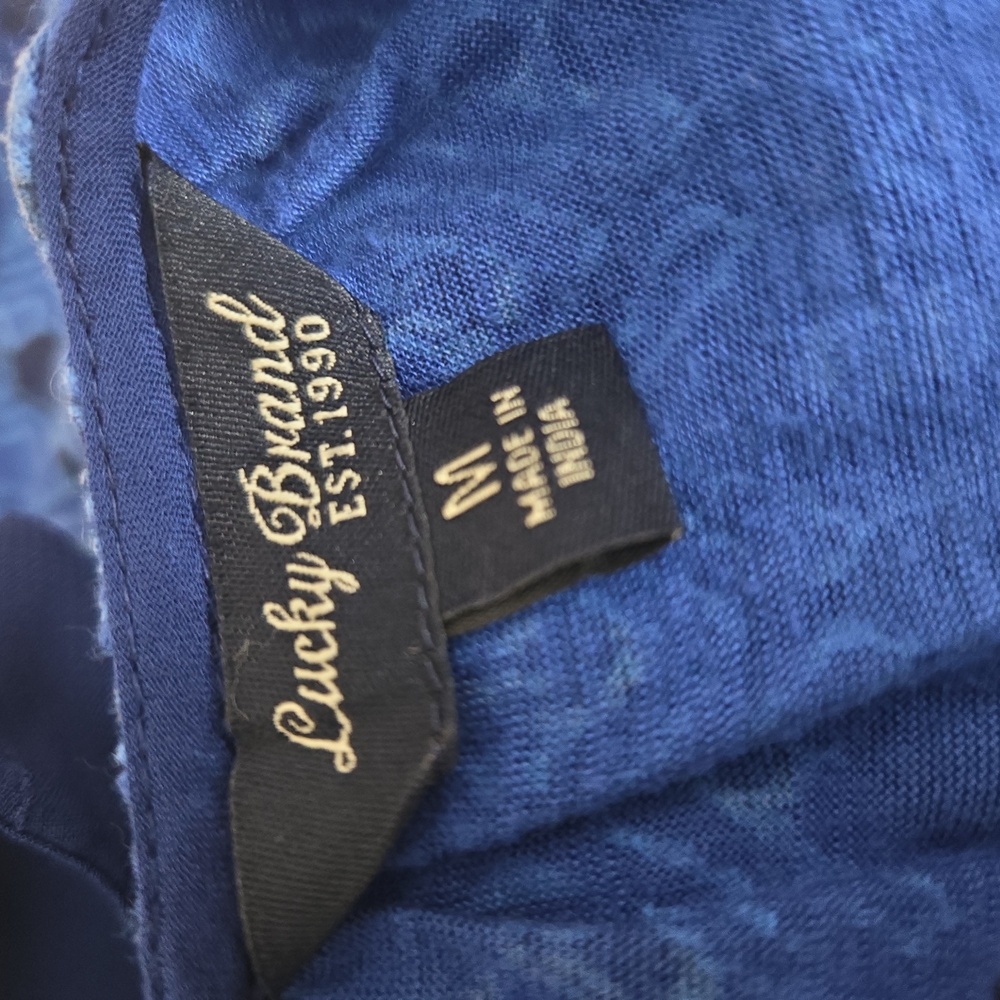 Lucky Brand Blue Embroidered Boho High Low Top Medium - Picture 6 of 7